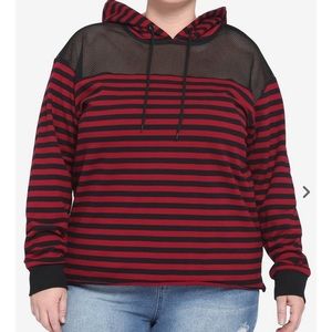 Red & Black Stripe Mesh Girls Hoodie Plus Size